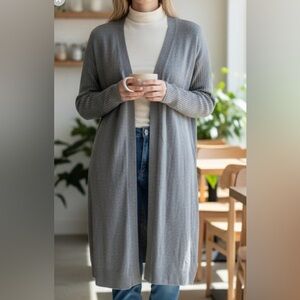 INC International Concepts Charcoal Gray Knit Duster Open Front Cardigan Large